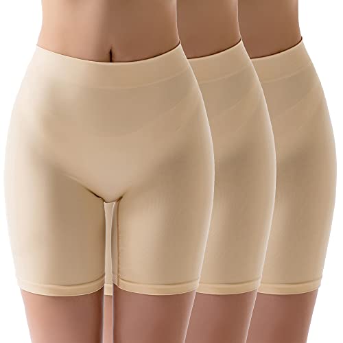 MELERIO Women's Slip Shorts, Comfortable Boyshorts Panties, Anti-chafing Spandex Shorts for Under Dress (3 Beige, 20-22)