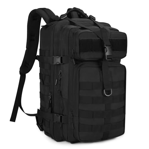 HUNTVP Military Tactical Backpack 45L Tactical Laptop Backpack MOLLE Backpack 1000D 3 Day Assault Pack Army Camping Hiking Rucksack Outdoor Backpack (Black)