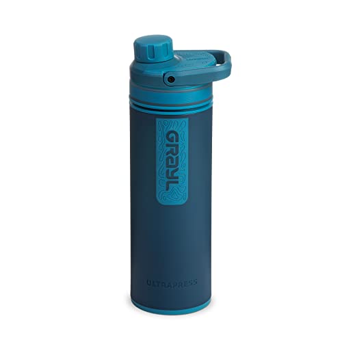 GRAYL UltraPress Water Purifier & Filter Bottle for Hiking, Backpacking, and Travel (Forest Blue)