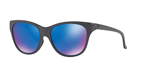 Oakley Women's OO9357 Hold Cateye Sunglasses, Steel/Sapphire Iridium Polarized, 55 mm