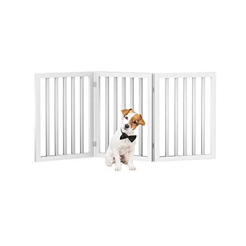 Pet Gate - 3-Panel Indoor Foldable Dog Fence for Stairs, Hallways, or Doorways - 55x24-Inch Retractable Freestanding Dog Gates by PETMAKER (White)