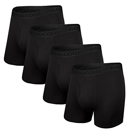 BAMBOO COOL Men's Underwear Boxer Briefs Soft Breathable Performance Underwear for Men 4 Pack (L)