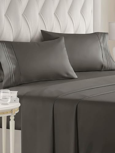 Queen Size 4 Piece Sheet Set - Comfy Breathable & Cooling Sheets - Hotel Luxury Bed Sheets for Women & Men - Deep Pockets, Easy-Fit, Extra Soft & Wrinkle Free Sheets - Charcoal Oeko-Tex Bed Sheet Set