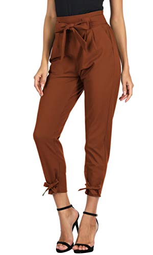 GRACE KARIN Women's Casual High Waist Pencil Pants with Bow-Knot Coffee L