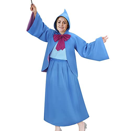 Mokkin Fairy Godmother Halloween Costume Hooded Cloak Cape Shirt Dress Outfit Adult Girls Women Cosplay Props (Blue, Small)