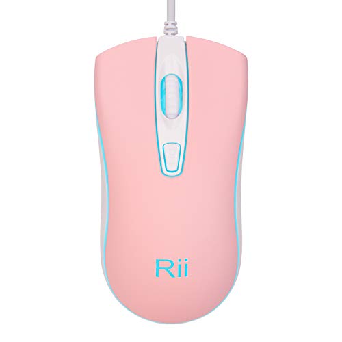 Rii Wired Mouse, USB Computer Mouse,RGB Optical 1600 DPI Office Mice for PC,Computer,Laptop,Desktop,Windows,Chromebook (Pink)