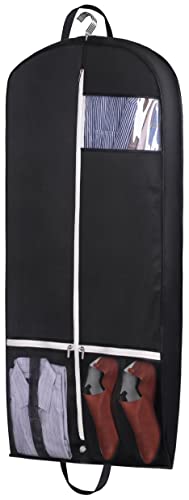 SLEEPING LAMB 43'' Gusseted Garment Bags for Travel Breathable Suit Bags for Men Travel with Two Mesh Pockets, Black