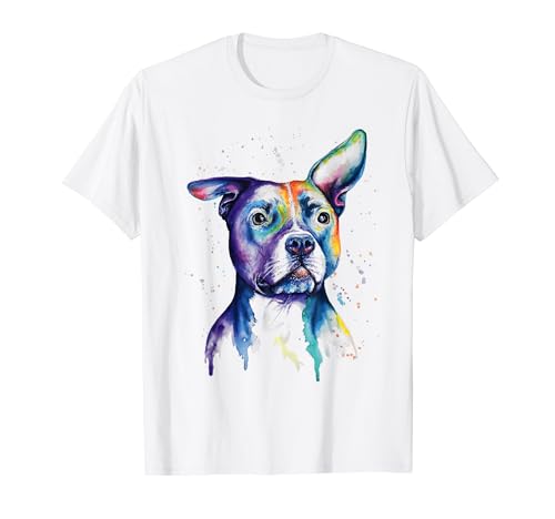 Colorful Pit-bull Terrier Dog Love-r Dad Mom, Boy Girl Funny T-Shirt