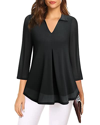 VALOLIA Blouses for Women Business Casual,3/4 Sleeve Womens Tunics to Wear with Leggings V Neck Ladies Dressy Tops Womens Dress Shirts Professional Attire Office Work Elegant Tops For Women Large