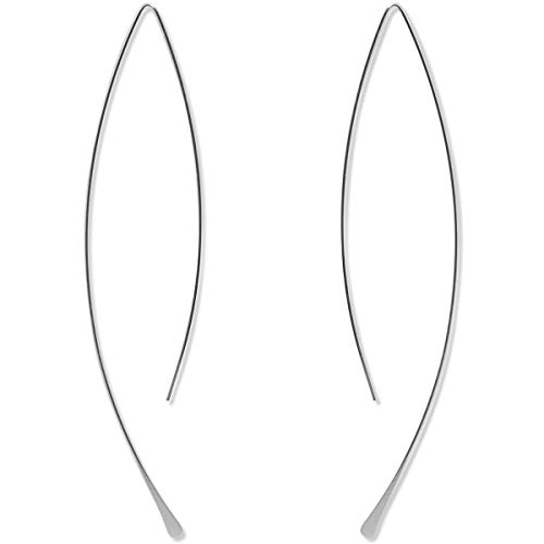 Humble Chic Upside Down Hoop Earrings - Hypoallergenic Lightweight Wire Needle Drop Dangle Threader Hoops for Women, 3.25' inch - 925 Sterling Silver Plated