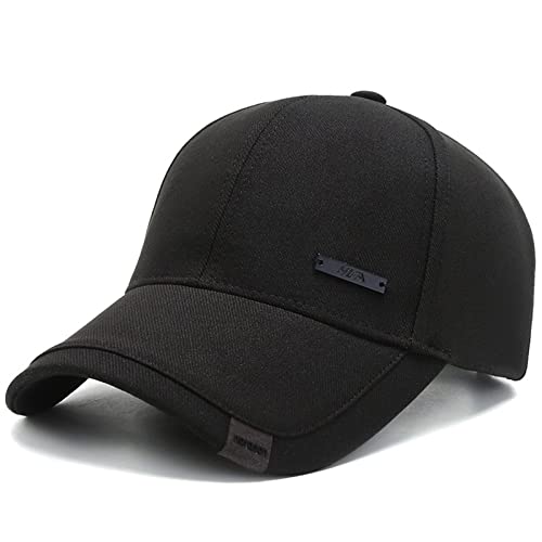 Vintage Cotton Dad Hat with Double Layer Peaks Adjustable Baseball Cap Trendy Trucker Hat for Mens Headwear (Black)