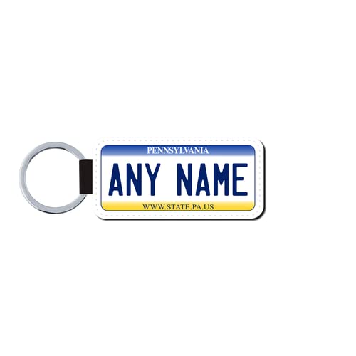 Teamlogo Personalized Pennsylvania License Plate Faux Leather Keychain Custom Decorated with Any Name or Text. Printed in The USA. Ready to Ship on The Next Business Day | Ver 1