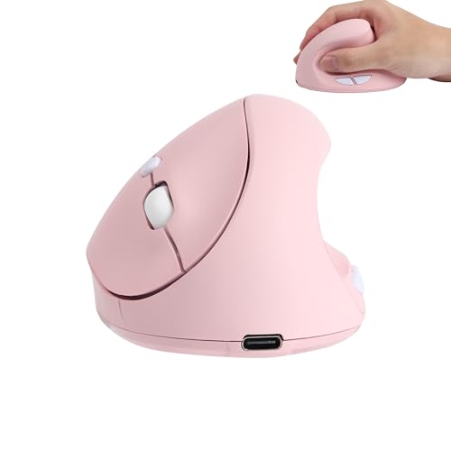 Wireless Mouse Ergonomic Vertical Pink Rechargeable Silent Upright Comfortable Carpal Tunnel Ergo Optical Cordless Mice for Small Middle Hands for PC Laptop Computer Macbook Office Work Wrist Pain