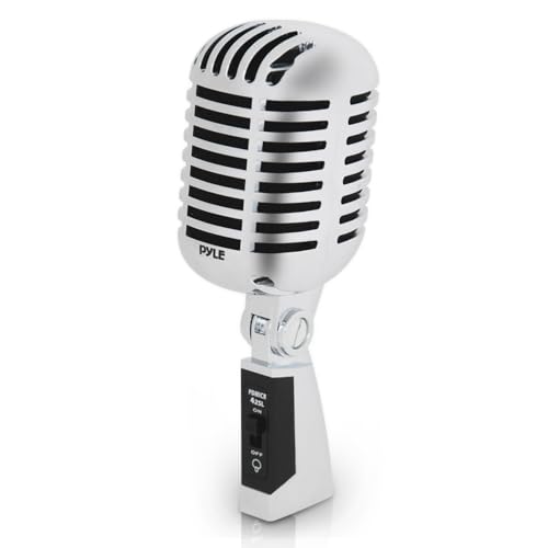 Pyle Classic Retro Dynamic Vocal Microphone - Old Vintage Style Unidirectional Cardioid Mic with XLR Cable - Universal Stand Compatible - Live Performance In Studio Recording - PDMICR42SL (Silver)
