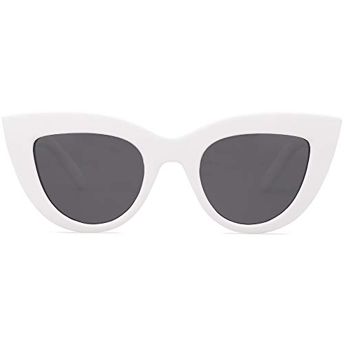 SOJOS Retro Small Vintage Cat Eye Sunglasses for Women Cute Fashion UV400 Sunnies SJ2939, White/Grey