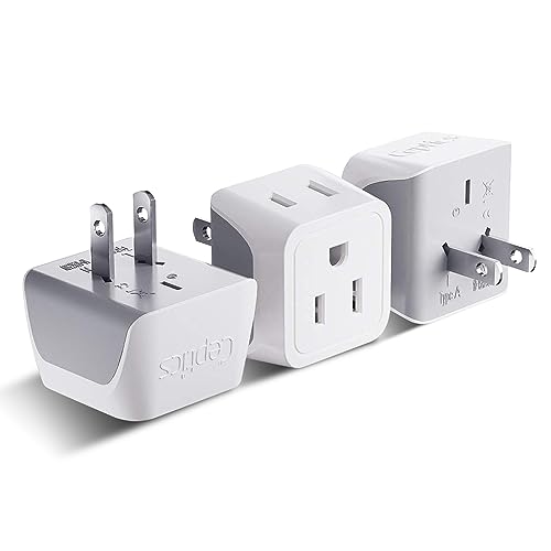 Japan, Philippines Travel Adapter Plug by Ceptics - USA 3 Pin Polarized to 2 Prong Unpolarized - Type A (3 Pack) - Dual Inputs - Ultra Compact - Perfect for Cell Phones, Tablet, Camera Chargers (CT-6)