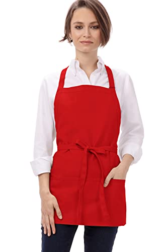 Chef Works Unisex Three Pocket Apron, Red, One Size