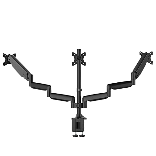 UPGRAVITY Triple Monitor Stand, 3 Monitor Desk Mount for Three Flat/Curved Computer Screens up to 32”, Heavy-Duty Double C-Clamp Base, Fully Adjustable Gas Spring Monitor Arms Hold up to 30.9lbs Each