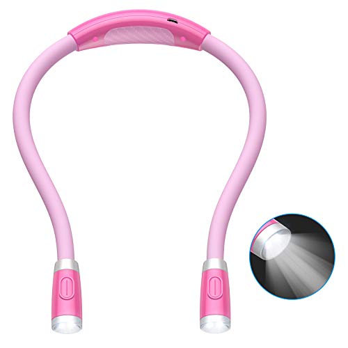 AMIR Upgraded LED Neck Reading Light, Book Light for Reading in Bed, 3 Brightness Levels, Bendable Arms, Rechargeable, Long Lasting, Perfect for Reading, Knitting, Camping, Repairing (Pink)