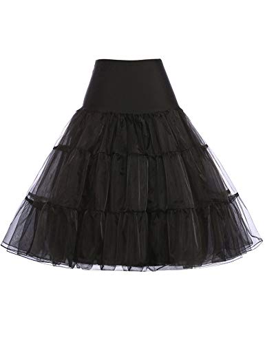 GRACE KARIN Knee Length Gothic Petticoat Half Slips Fun Skirt (XL,Black)