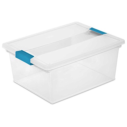 Sterilite Deep Clip Box, Stackable Small Storage Bin with Latching Lid, Plastic Container to Organize Paper, Office, Home, Clear Base and Lid, 4-Pack