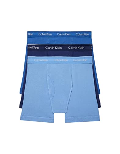 Calvin Klein Men's Cotton Classics 3-Pack Boxer Brief, Medieval Blue, Minnow, Blue Bay, L