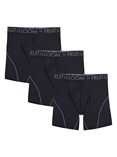 Fruit of the Loom Men's Breathable Boxer Briefs, Moisture Wicking Underwear, Assorted Color Multipacks, Performance Stretch-Black, Large