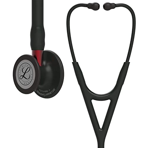 3M 6200 Littmann Cardiology IV Black-Finish Chestpiece Diagnostic Stethoscope with 27' Black Tube, Red Stem and Black Headset