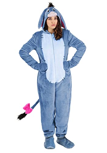 FUN Costumes Deluxe Adult, Eeyore Hooded Onesie Suit from Disney's Winnie the Pooh, Licensed Outfit for Halloween and Cosplay Small