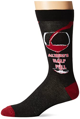 K. Bell Men's Fun Food & Drink Crew Socks-1 Pairs-Cool & Funny Pop Culture Gifts, Half Full (Black), Shoe Size: 6.5-12