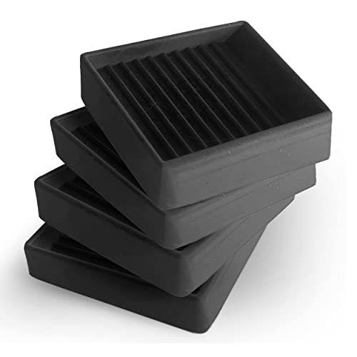 CasterMaster Non Slip Furniture Pads- 2x2 Square Rubber Anti Skid Caster Cups, Leg Coasters- Couch, Chair, Feet, and Bed Stoppers- Anti-Sliding Floor Protectors for Furniture (Set of 4) Black