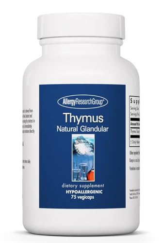 Allergy Research Group Thymus Supplement - Thymus Tissue, Glandular Extract, 1000mg Raw Thymus Glandular, Ovine, Lyophilized, Hypoallergenic - 75 Count