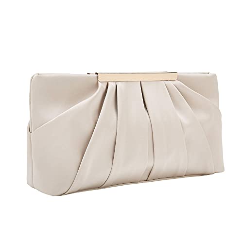 CHARMING TAILOR Clutch Evening Bag Elegant Pleated Satin Clutch Formal Party Handbag Classy Purse for Women (Champagne)