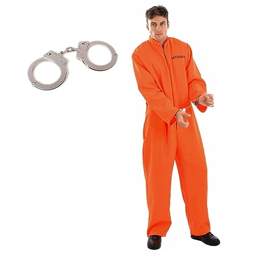 fun shack Prisoner Costume Men, Jail Inmate Costume Men, Orange Prison Jumpsuit Men, Men Prison Costume, Large