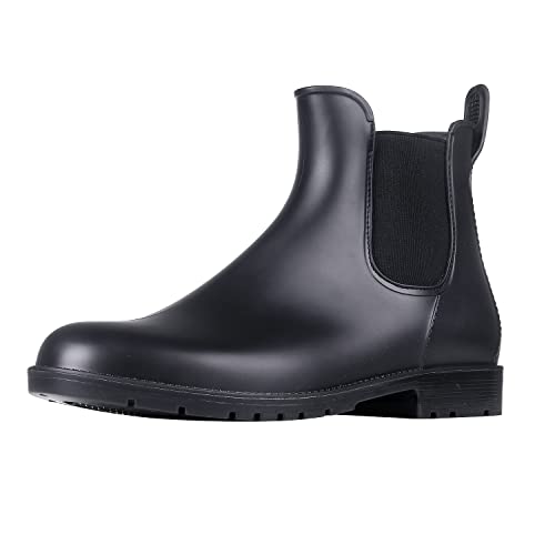 Asgard Women's Ankle Rain Boots Waterproof Chelsea Boots, Black 38 (Size 7.5)