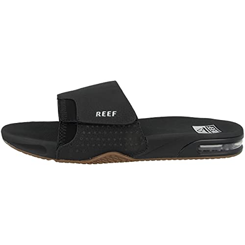 Reef Mens Fanning Slide | Bottle Opener Sandal , Black/Silver, 11
