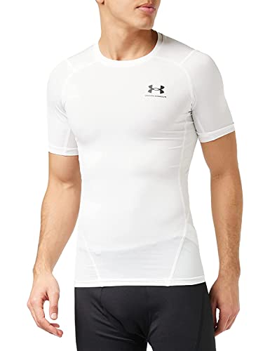 Under Armour mens Armour Heatgear Compression Short-sleeve T-shirt , White (100)/Black , Small