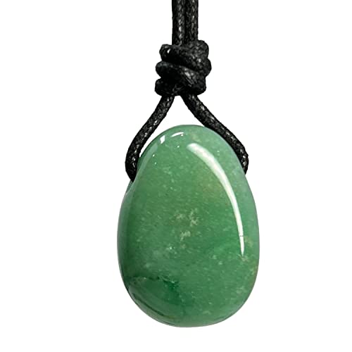 Luck Strings Handmade Chakra Gemstone Crystal Pendant Necklace, Unisex Design for Men & Women, Large Rock Energy Amulet Jewelry Collar for Spiritual Wellness, Accessory Gift, Green Aventurine