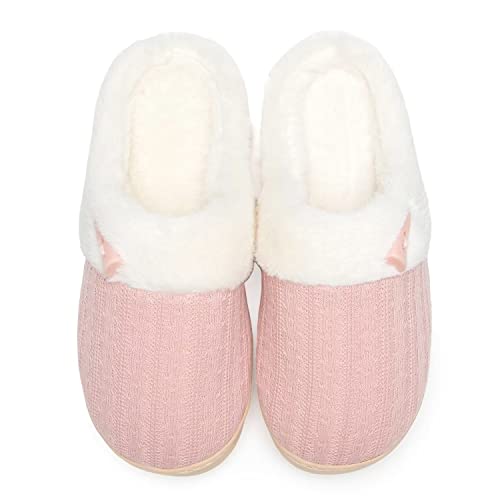 NineCiFun Women's Slip on Fuzzy Slippers Memory Foam House Slippers Outdoor Indoor Warm Plush Bedroom Shoes Scuff with Faux Fur Lining size 11 12 pink