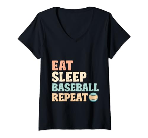 Womens Eat Sleep Baseball Repeat Baseball Player Player V-Neck T-Shirt