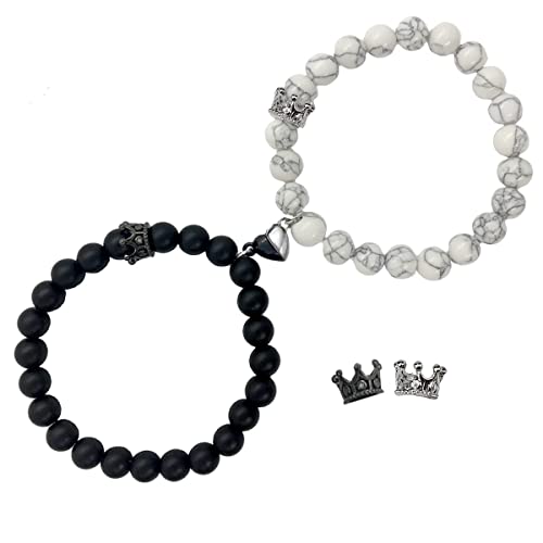Ymeeaa Couples Bracelets King&Queen Crown His and Her Heart Matching Bracelets Long Distance Relationship Gifts for Boyfriend and Girlfriend on Anniversary Couples Jewelry for Women Men