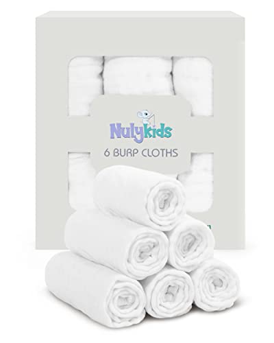 Nuly Kids Muslin Burp Cloths for Babies - Newborn Cotton Baby Burp Cloths, Baby Girl & Baby Boy Burping Cloths - Baby Bibs/Cloth Diapers Burp Cloths, Neutral & Unisex Burp Cloth - Pack of 6, White