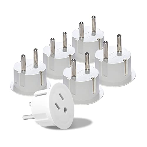 OREI American USA To European Plug Adapter – Type E/F Schuko Plug Adapter - Use in Germany, France, & More - CE Certified – For Mobile, Laptop & Camera Chargers - 6 Pack