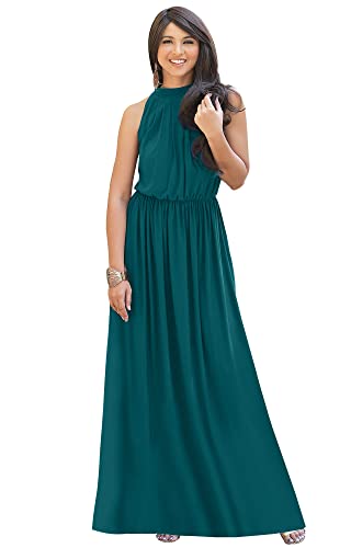 KOH KOH Womens Long Sexy Sleeveless Bridesmaid Halter Neck Wedding Party Guest Summer Flowy Casual Brides Formal Evening A-line Gown Gowns Maxi Dress Dresses, Blue Green Jade L 12-14