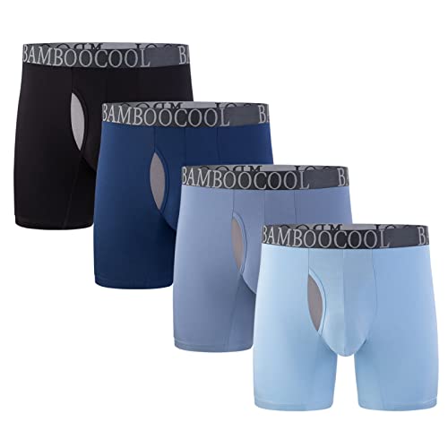 BAMBOO COOL Men's Breathable Underwear Moisture-Wicking Mesh Mens Boxer Briefs Performance 4 Pack(XL)