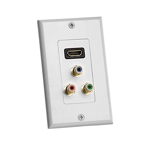 Cmple - HDMI with 3RCA Jack Component Combo Wall Plate Gold Plated HDMI 3RCA Wall Plate Video Audio Outlet Panel, White