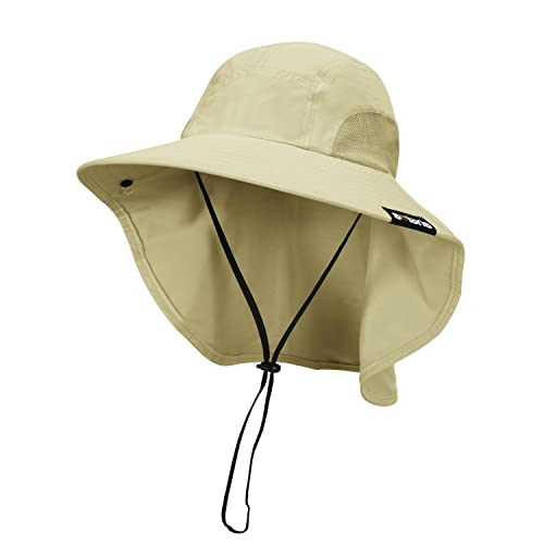 Neck Flap Sun Hat with Wide Brim - UPF 50+ Hiking Safari Fishing Caps for Men and Women, Perfect for Outdoor Adventures Tan