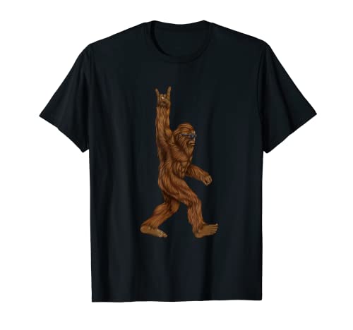 Rock On Bigfoot Sasquatch Loves Rock And Roll Sunglasses On T-Shirt