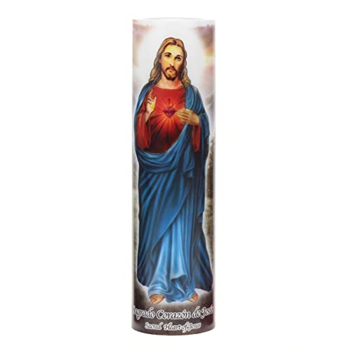 Stonebriar Jesus Flameless LED Devotional Prayer Candle with Automatic Timer, Unique Religious Decoration for Home, Office, or Place of Worship 8 Inches