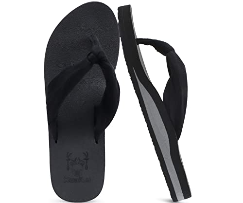 KuaiLu Flip Flops for Women with Arch Support Yoga Mat Comfortable Summer Beach Walking Thong Cushion Sandals Slip On Indoor Outdoor Black Size 8